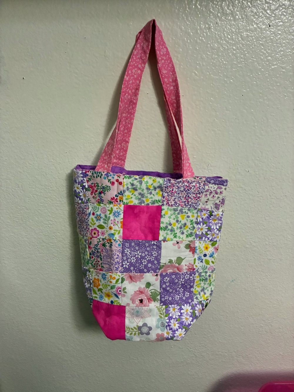 Floral Patchwork Tote Bag in Pink and Purple